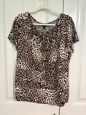 AB Studio Leopard Print Short Sleeve Top - Brown/Black/White